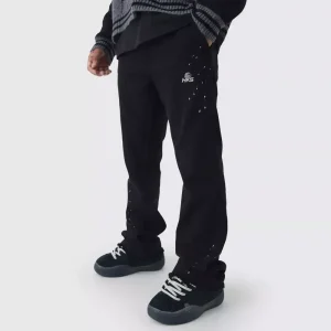 Wide Leg Star Tricot Split Hem Joggers