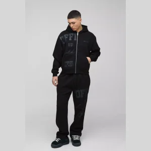 Oversized Mesh Layer Varsity Printed Gusset T-Shirt & Jogger Set