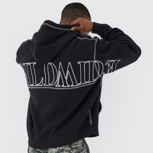 Boxy Fit Ombre Stripe Brushed Knit Cross Hoodie