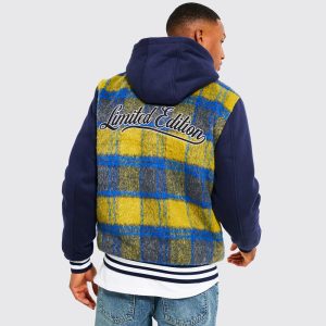 Boxy Melton & PU Collared Varsity Jacket